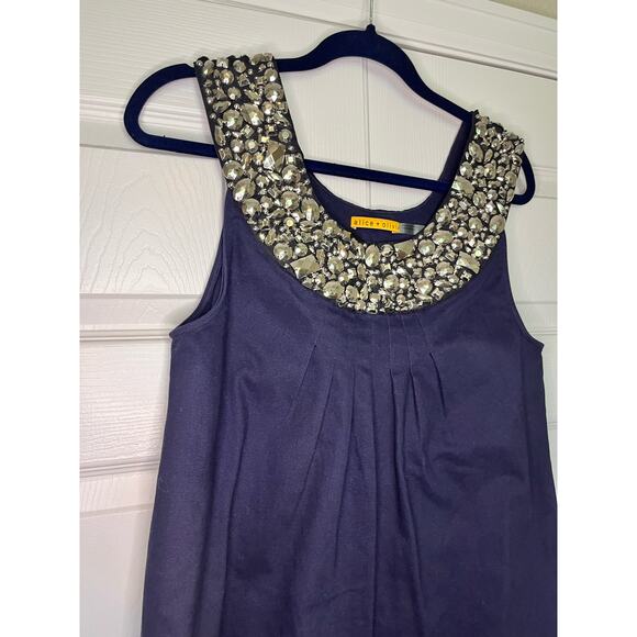 Alice‎ and Olivia Navy Embellished Trapeze Mini Dress Medium - Picture 2 of 12